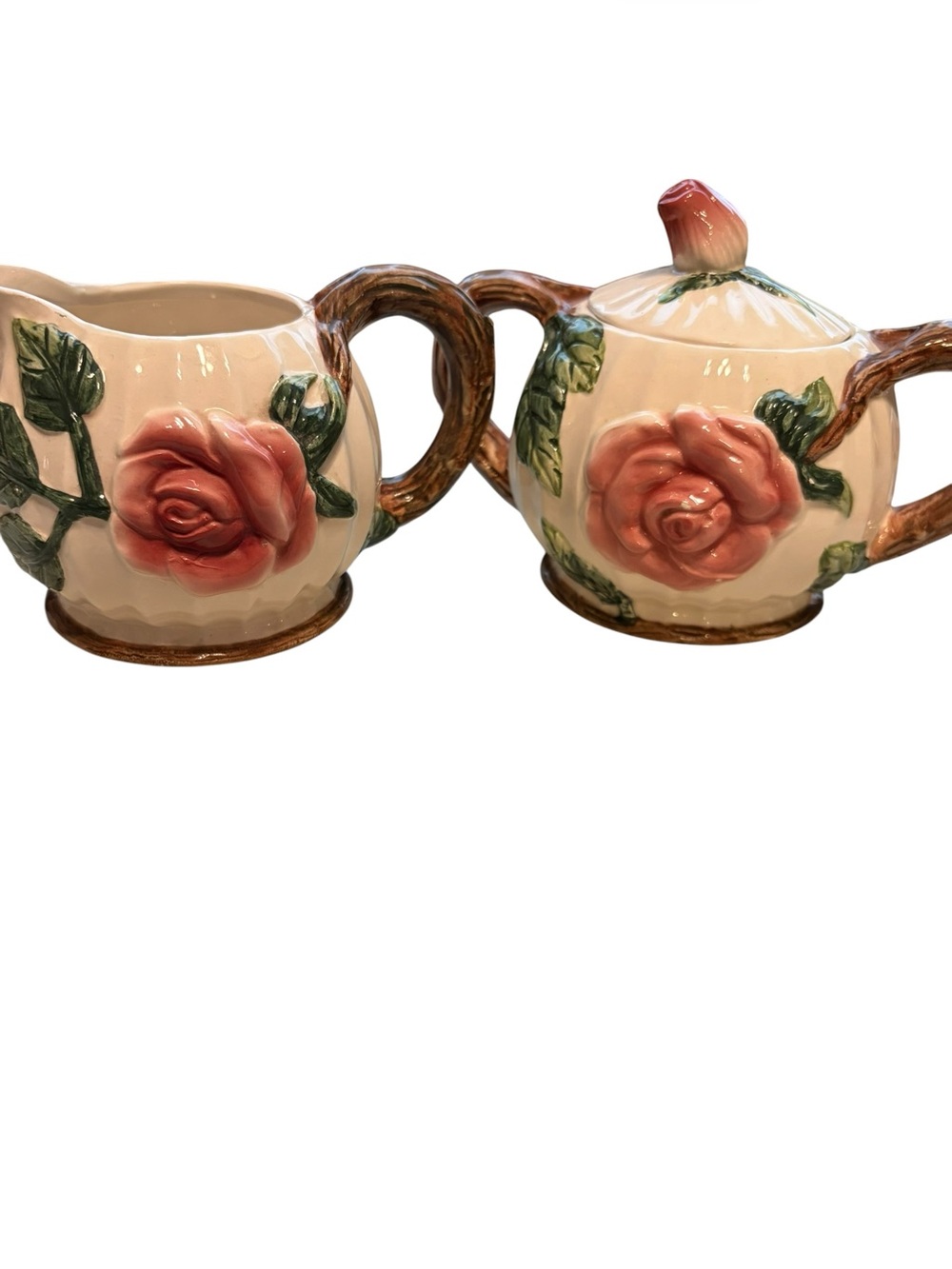 Fitz and Floyd Victorian Pink Rose Cream Sugar and Creamer Set